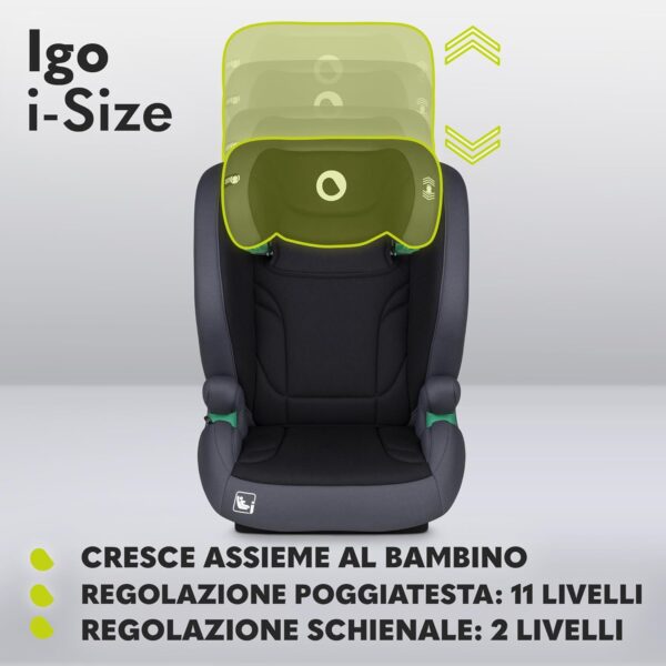 Lionelo IGO Seggiolino Auto Adattabile i-Size ISOFIX per Bambini 100-150cm Conforme all'Ultimo Standard R129 Sicurezza Tri-Guard, Cresce Insieme al Tuo Bambino con 13 Regolazioni, Comodo