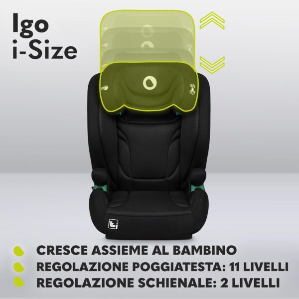 Lionelo IGO Seggiolino Auto Adattabile i-Size ISOFIX per Bambini 100-150cm Conforme all'Ultimo Standard R129 Sicurezza Tri-Guard, Cresce Insieme al Tuo Bambino con 13 Regolazioni, Comodo