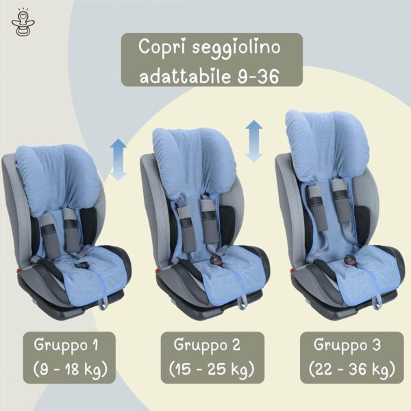 Babysanity Rivestimento copri seggiolino auto 9/36 e 15/36 kg in DOPPIA SPUGNA DI COTONE 100% colore Grigio