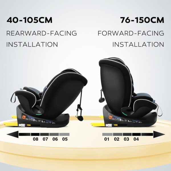 Reecle I-Size 360° Girevole Seggiolino Auto, 40-150cm(0-12 anni), Compatibile ISOFIX (Nero)