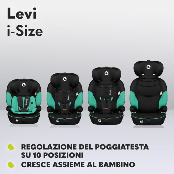 LIONELO LEVI ONE Seggiolino auto 9-36 kg bambini Gruppo 1/2/3 Protezioni lateral, Cinture di sicurezza a 5punti, 6-livelli altezza poggiatesta regolabile, Rivestimento sfoderabile (LEVI I-SIZE, Verde)