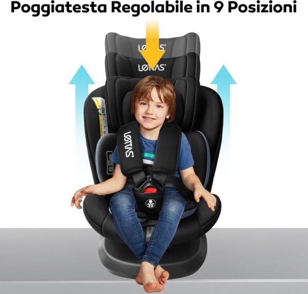 LETTAS i-Size Seggiolino Auto Isofix Girevole a 360°Gruppo 0+1/2/3, dalla nascita ai 12 anni(0-36 kg), 40-150 cm ECE R129