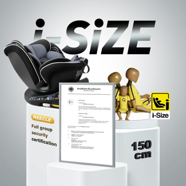 Reecle I-Size 360° Girevole Seggiolino Auto, 40-150cm(0-12 anni), Compatibile ISOFIX (Nero)