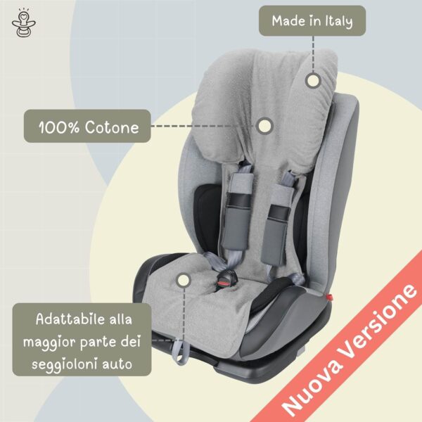 Babysanity Rivestimento copri seggiolino auto 9/36 e 15/36 kg in DOPPIA SPUGNA DI COTONE 100% colore Grigio