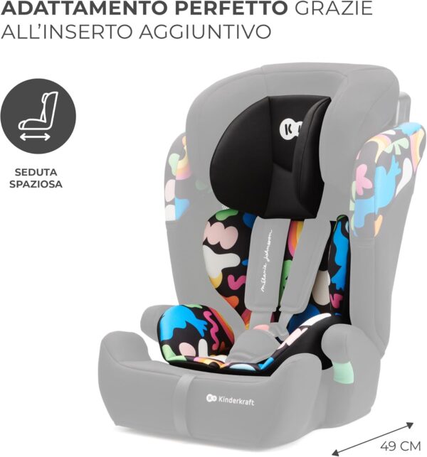 Kinderkraft COMFORT UP I-SIZE 76-150 cm Seggiolino auto 9-36 kg, Poggiatesta Regolabile di 11 livelli, Seduta spaziosa, Cinture di Sicurezza, Inserto modulare dotato, Gruppo 1/2/3, Happy Shapes