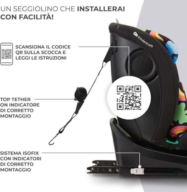 Kinderkraft I-GROW Seggiolino auto 0-36 kg, I-SIZE 40-150 cm, Seggiolino 360 girevole, con Isofix Base, Reclinabile Posizione sdraiata, Poggiatesta regolabile, Gruppo 0 1 2 3, Happy Shapes