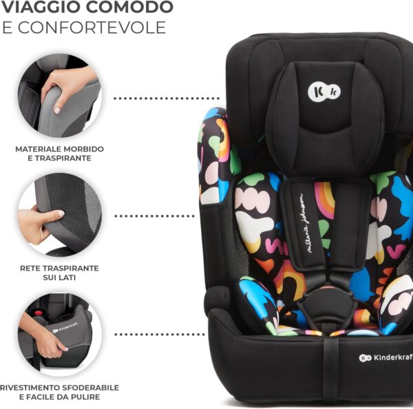 Kinderkraft COMFORT UP I-SIZE 76-150 cm Seggiolino auto 9-36 kg, Poggiatesta Regolabile di 11 livelli, Seduta spaziosa, Cinture di Sicurezza, Inserto modulare dotato, Gruppo 1/2/3, Happy Shapes