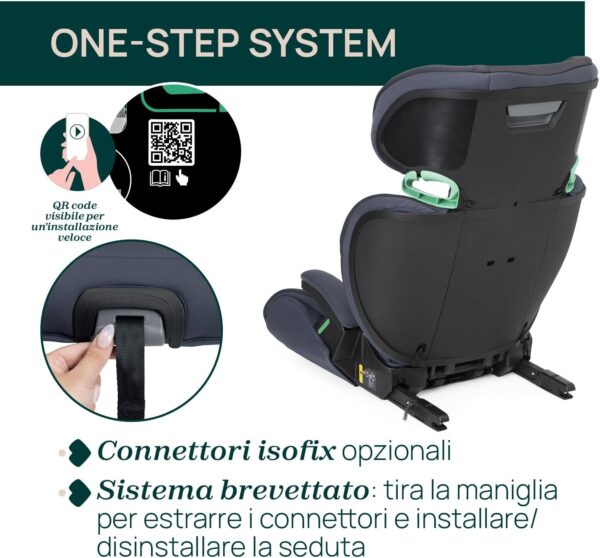 Chicco, Quizy i-Size, Seggiolino Auto Bambini 3-12 Anni (100-150 cm), Facile da Installare con Sistema Isofix, Reclinabile, Regolabile in Altezza, Braccioli Imbottiti e Seduta Confortevole, India Ink