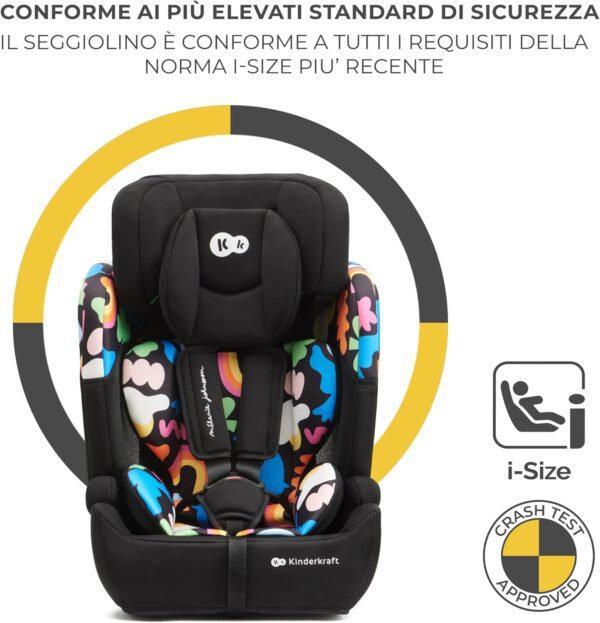 Kinderkraft COMFORT UP I-SIZE 76-150 cm Seggiolino auto 9-36 kg, Poggiatesta Regolabile di 11 livelli, Seduta spaziosa, Cinture di Sicurezza, Inserto modulare dotato, Gruppo 1/2/3, Happy Shapes