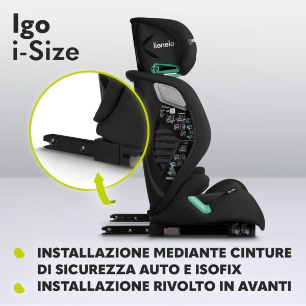 Lionelo IGO Seggiolino Auto Adattabile i-Size ISOFIX per Bambini 100-150cm Conforme all'Ultimo Standard R129 Sicurezza Tri-Guard, Cresce Insieme al Tuo Bambino con 13 Regolazioni, Comodo