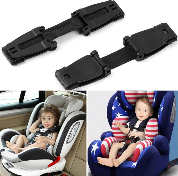 2pcs Fibbia Gancio Cintura Seggiolino Auto Bambino, Dispositivo di Sicurezza Seggiolino Auto, Impedisce al Bambino di Togliere le Braccia Dall’imbracatura, per Seggiolini e Passeggino (Nero, 13,5*3cm)