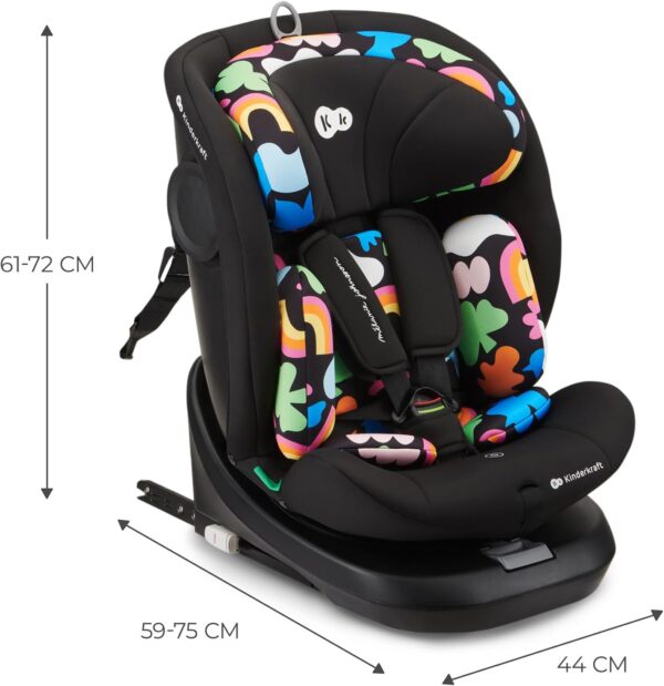 Kinderkraft I-GROW Seggiolino auto 0-36 kg, I-SIZE 40-150 cm, Seggiolino 360 girevole, con Isofix Base, Reclinabile Posizione sdraiata, Poggiatesta regolabile, Gruppo 0 1 2 3, Happy Shapes