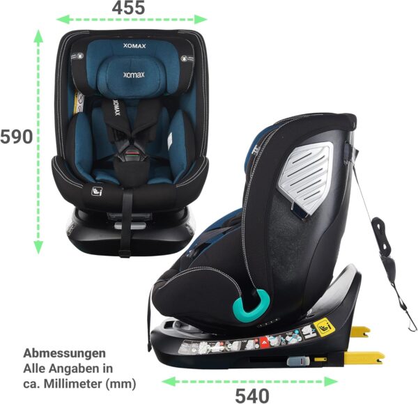 XOMAX G409 IOT - Seggiolino girevole a 360°, ISOFIX I con crescita, 0 – 36 kg, 0 – 12 anni, gruppo 0+/1/2/3, cintura a 5 punti, cintura a 3 punti, rivestimento lavabile I ECE R129