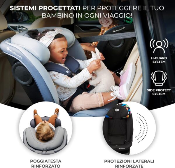 Kinderkraft I-GROW Seggiolino auto 0-36 kg, I-SIZE 40-150 cm, Seggiolino 360 girevole, con Isofix Base, Reclinabile Posizione sdraiata, Poggiatesta regolabile, Gruppo 0 1 2 3, Happy Shapes