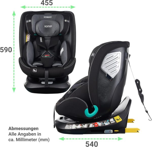 XOMAX G409 IOT - Seggiolino girevole a 360°, ISOFIX I con crescita, 0 – 36 kg, 0 – 12 anni, gruppo 0+/1/2/3, cintura a 5 punti, cintura a 3 punti, rivestimento lavabile I ECE R129