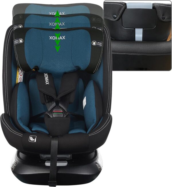 XOMAX G409 IOT - Seggiolino girevole a 360°, ISOFIX I con crescita, 0 – 36 kg, 0 – 12 anni, gruppo 0+/1/2/3, cintura a 5 punti, cintura a 3 punti, rivestimento lavabile I ECE R129