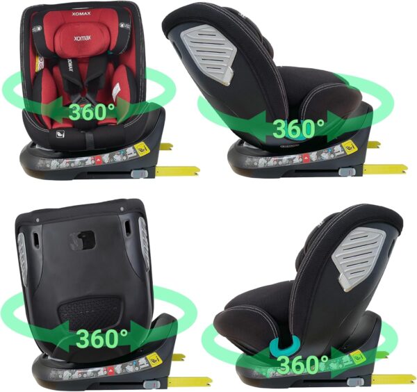 XOMAX G409 IOT - Seggiolino girevole a 360°, ISOFIX I con crescita, 0 – 36 kg, 0 – 12 anni, gruppo 0+/1/2/3, cintura a 5 punti, cintura a 3 punti, rivestimento lavabile I ECE R129