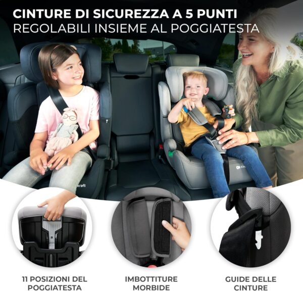 Kinderkraft COMFORT UP I-SIZE 76-150 cm Seggiolino auto 9-36 kg, Poggiatesta Regolabile di 11 livelli, Seduta spaziosa, Cinture di Sicurezza, Inserto modulare dotato, Gruppo 1/2/3, Happy Shapes