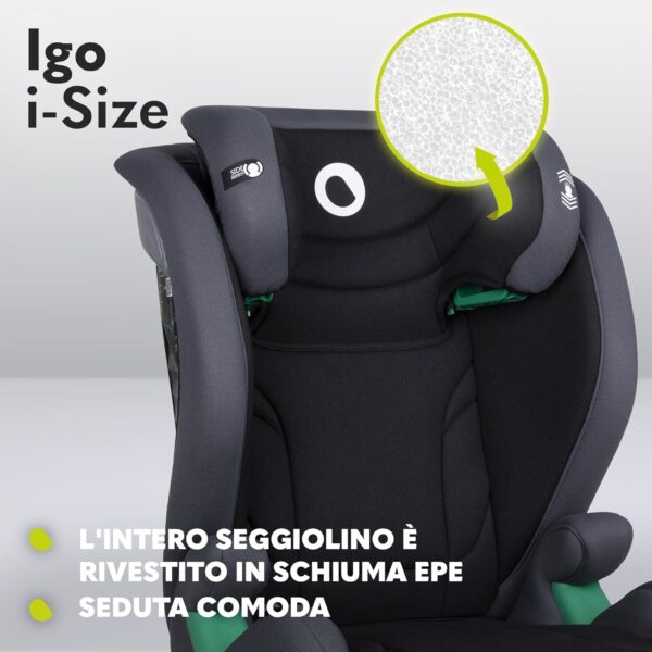 Lionelo IGO Seggiolino Auto Adattabile i-Size ISOFIX per Bambini 100-150cm Conforme all'Ultimo Standard R129 Sicurezza Tri-Guard, Cresce Insieme al Tuo Bambino con 13 Regolazioni, Comodo