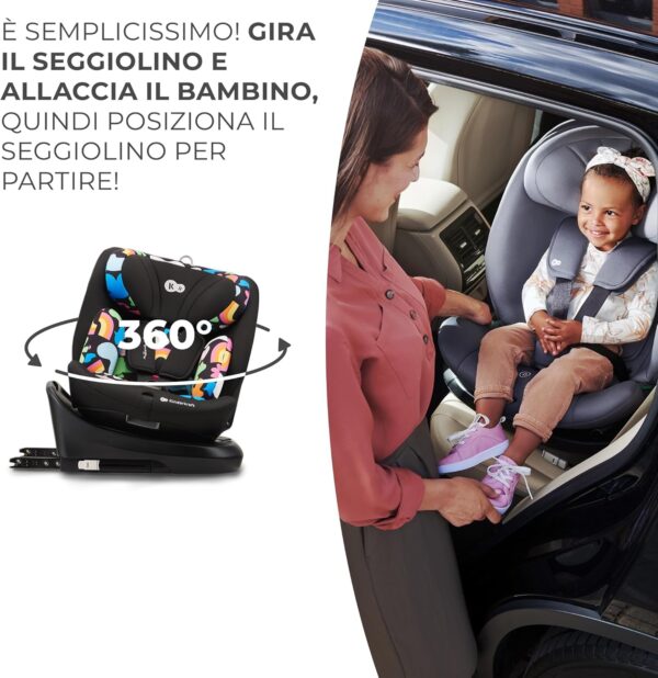 Kinderkraft I-GROW Seggiolino auto 0-36 kg, I-SIZE 40-150 cm, Seggiolino 360 girevole, con Isofix Base, Reclinabile Posizione sdraiata, Poggiatesta regolabile, Gruppo 0 1 2 3, Happy Shapes