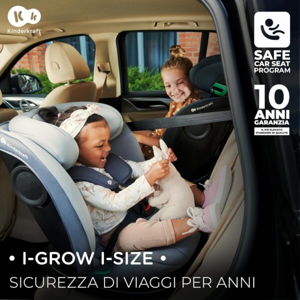 Kinderkraft I-GROW Seggiolino auto 0-36 kg, I-SIZE 40-150 cm, Seggiolino 360 girevole, con Isofix Base, Reclinabile Posizione sdraiata, Poggiatesta regolabile, Gruppo 0 1 2 3, Happy Shapes