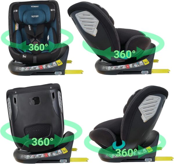 XOMAX G409 IOT - Seggiolino girevole a 360°, ISOFIX I con crescita, 0 – 36 kg, 0 – 12 anni, gruppo 0+/1/2/3, cintura a 5 punti, cintura a 3 punti, rivestimento lavabile I ECE R129