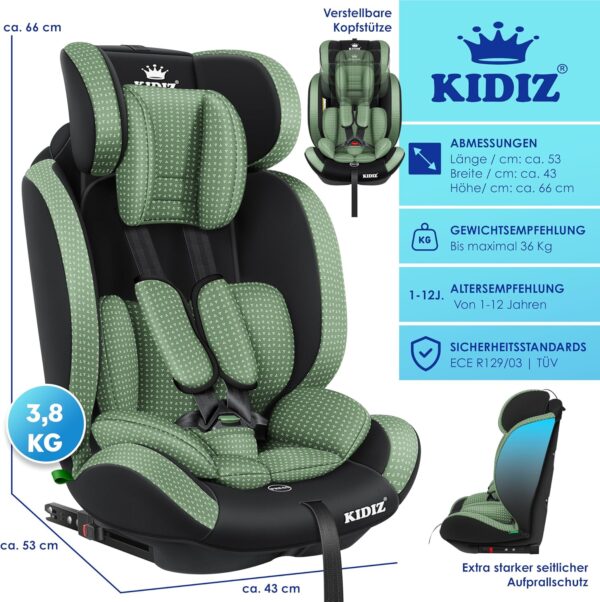 KIDIZ® Seggiolino auto per bambini Seggiolino per bambini | Seggiolino auto Guscio con sedile | 9 kg - 36 kg 1-12 anni | gruppo 1-2 -3 | universale | Classic Con Isofix