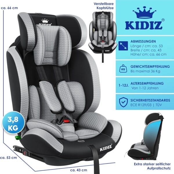 KIDIZ® Seggiolino auto per bambini Seggiolino per bambini | Seggiolino auto Guscio con sedile | 9 kg - 36 kg 1-12 anni | gruppo 1-2 -3 | universale | Classic Con Isofix