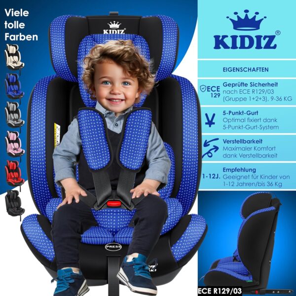 KIDIZ® Seggiolino auto per bambini Seggiolino per bambini | Seggiolino auto Guscio con sedile | 9 kg - 36 kg 1-12 anni | gruppo 1-2 -3 | universale | Classic Con Isofix