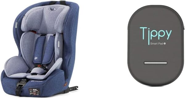 Kinderkraft Seggiolino Auto SAFETY FIX, con Isofix, Poggiatesta Regolabile, per Bambini da Gruppo 1/2/3, 9-36 Kg, Blu & TIPPY PAD dispositivo anti abbandono