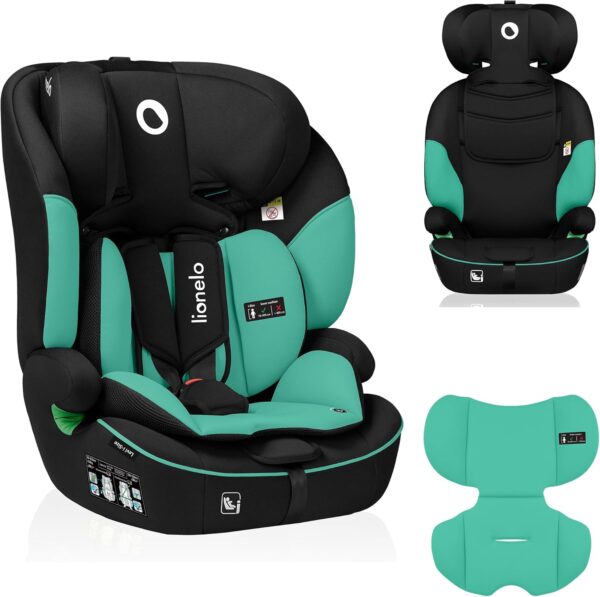 LIONELO LEVI ONE Seggiolino auto 9-36 kg bambini Gruppo 1/2/3 Protezioni lateral, Cinture di sicurezza a 5punti, 6-livelli altezza poggiatesta regolabile, Rivestimento sfoderabile (LEVI I-SIZE, Verde)