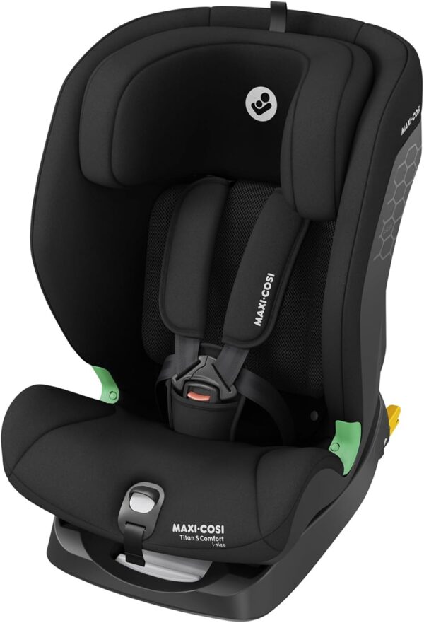 Maxi-Cosi Titan S Comfort i-Size, Tessuti Traspiranti, Seggiolino Auto ISOFIX, 15 mesi - 12 anni (76-150 cm), Seggiolino Auto Reclinabile 5 posizioni, 13 Posizioni Poggiatesta, G-CELL, Authentic Black