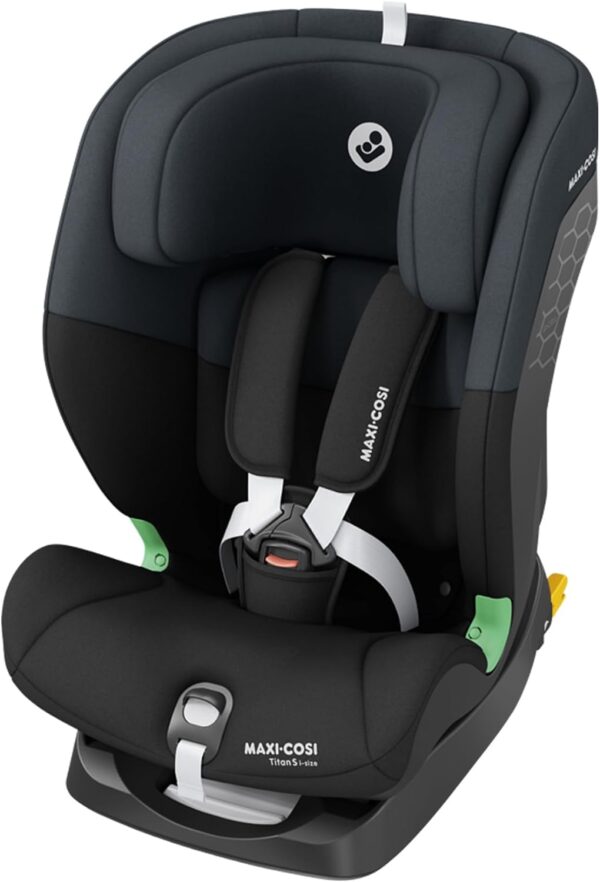 Maxi-Cosi Titan S i-Size, Seggiolino auto 9-36 kg, 15 mesi-12 anni (76-150 cm), Seggiolino auto ISOFIX Reclinabile 5 posizioni, 13 posizioni del poggiatesta, G-CELL, gruppo 123, colore Tonal Black