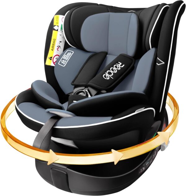 Reecle I-Size 360° Girevole Seggiolino Auto, 40-150cm(0-12 anni), Compatibile ISOFIX (Nero)