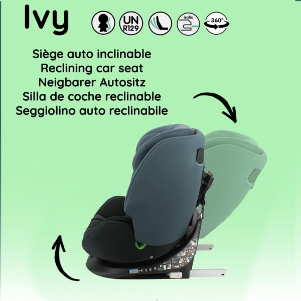 Seggiolino auto IVY, girevole a 360° - Taglia I 40-150 cm - Trasformabile dalla nascita a circa 12 anni - Gruppo 0+/1/2/3 - Fissaggi Isofix - Protezioni laterali