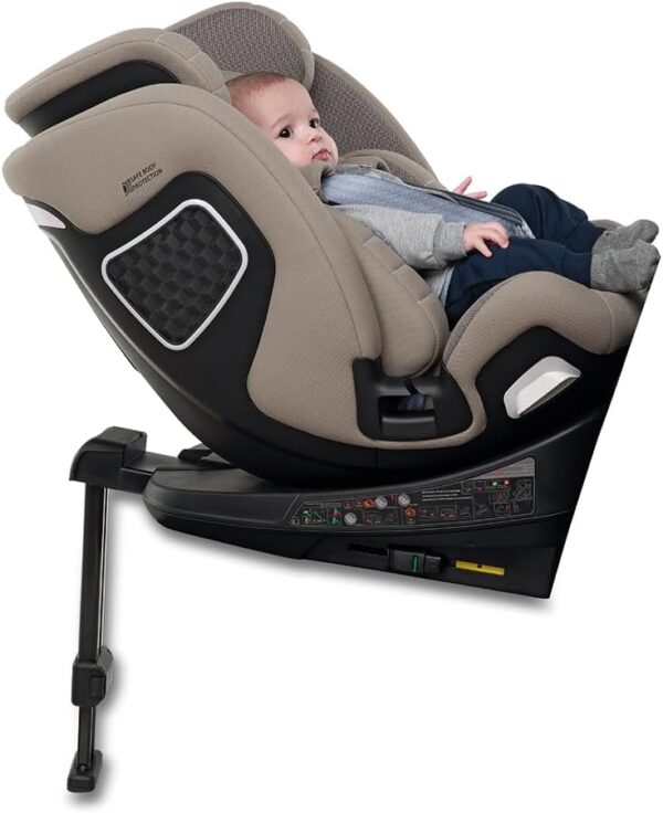 Foppapedretti Seggiolino Auto FP360 I-Size, Seduta Girevole a 360°, per bambini da 40 a 150 cm di altezza, 0-12 anni, conforme ECE R129, Fissaggio Dualfix (Isofix e non), Safe Body Protection, Desert