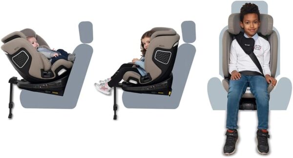 Foppapedretti Seggiolino Auto FP360 I-Size, Seduta Girevole a 360°, per bambini da 40 a 150 cm di altezza, 0-12 anni, conforme ECE R129, Fissaggio Dualfix (Isofix e non), Safe Body Protection, Desert