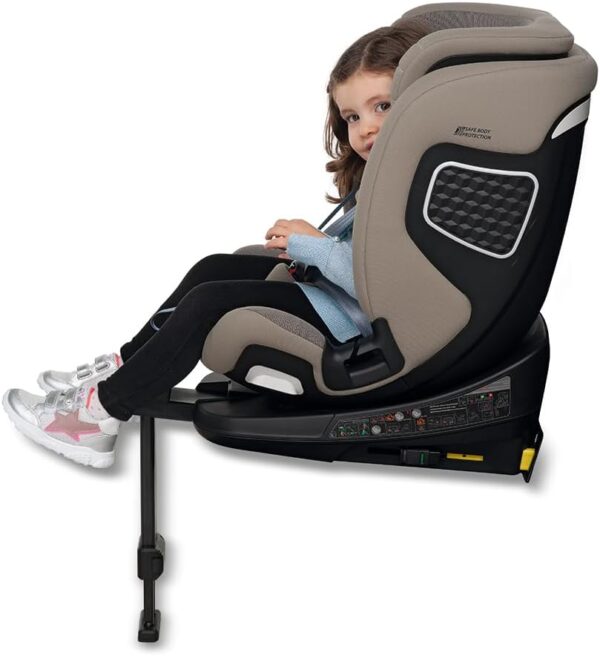 Foppapedretti Seggiolino Auto FP360 I-Size, Seduta Girevole a 360°, per bambini da 40 a 150 cm di altezza, 0-12 anni, conforme ECE R129, Fissaggio Dualfix (Isofix e non), Safe Body Protection, Desert