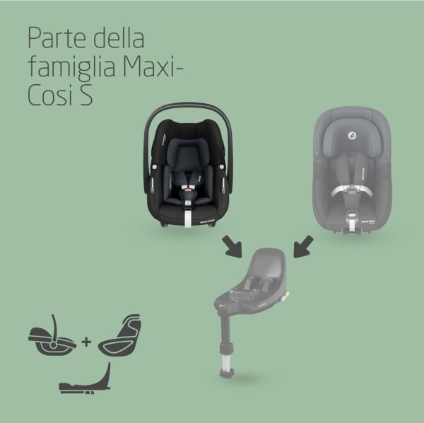 Maxi-Cosi Pebble S i-SIze, Seggiolino Auto Neonato 0 15 mesi, 0-13kg, 40-83cm, Seggiolino Auto Isofix Leggero, Click & Go, Protezione dagli Impatti Laterali G-CELL, Riduttore Baby-hugg, Tonal Black