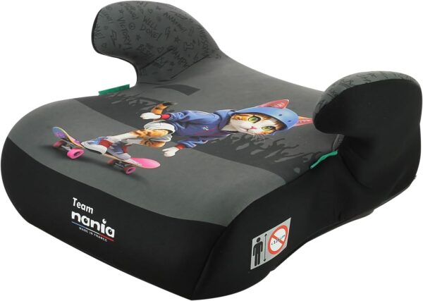 Nania - Seggiolino con cintura ALPHA 126-150 cm R129 i-Size - Per bambini da 8 a 12 anni - Made in France - Con braccioli (Gatto)