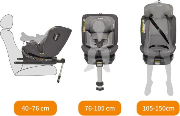 Jovikids i-Size Seggiolino Auto ISOFIX Girevole 360°Reclinabile - 40-150 cm ECE R129/E4, dalla Nascita a Circa 12 anni - ISOFIX, Piede di Supporto - grigio