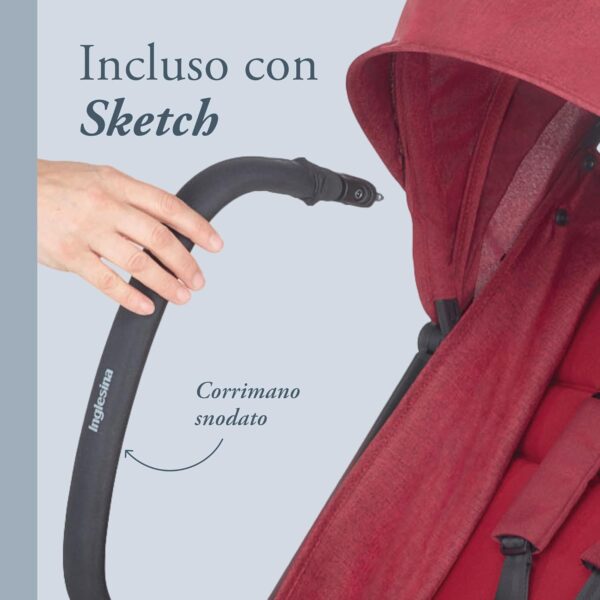 Inglesina Sketch Passeggino Leggero e Compatto, Rosso, Confortevole, fino a 17kg, Chiusura una Mano, UPF 50+