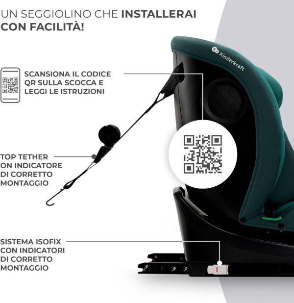 Kinderkraft I-GROW Seggiolino auto 0-36 kg, I-SIZE 40-150 cm, Seggiolino 360 girevole, con Isofix Base, Reclinabile Posizione sdraiata, Poggiatesta regolabile, Gruppo 0 1 2 3, Verde