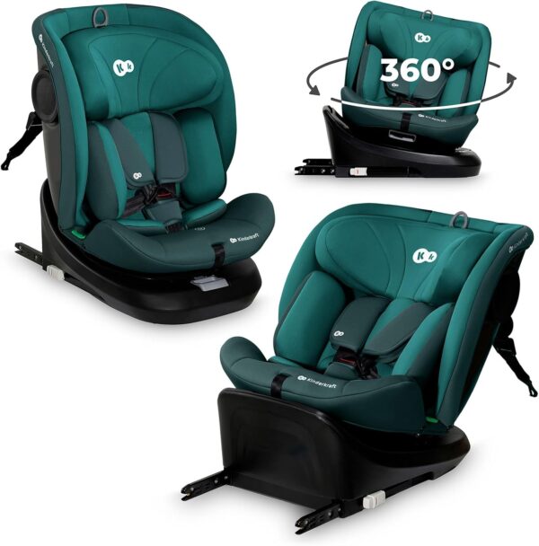 Kinderkraft I-GROW Seggiolino auto 0-36 kg, I-SIZE 40-150 cm, Seggiolino 360 girevole, con Isofix Base, Reclinabile Posizione sdraiata, Poggiatesta regolabile, Gruppo 0 1 2 3, Verde