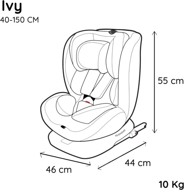 Seggiolino auto IVY, girevole a 360° - Taglia I 40-150 cm - Trasformabile dalla nascita a circa 12 anni - Gruppo 0+/1/2/3 - Fissaggi Isofix - Protezioni laterali