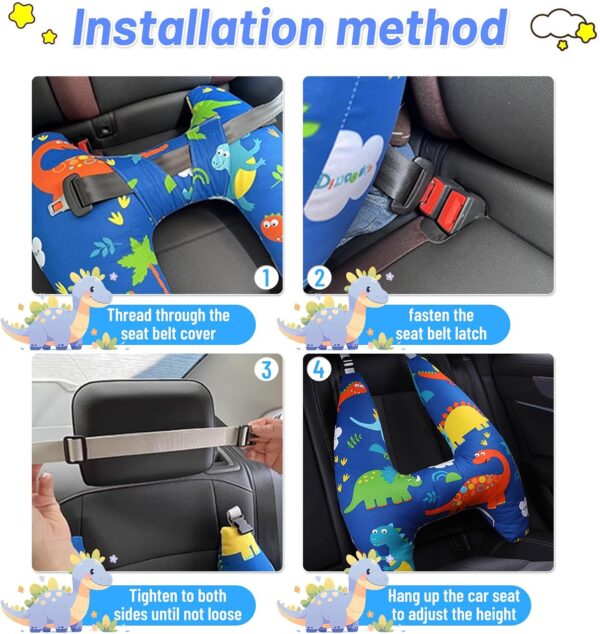 OHAANYY 2in1 Cuscino Cintura Auto Bambini & Poggiatesta Auto Bambini,Copri Cintura di Sicurezza Auto a Forma di H,Cuscino Poggiatesta/Seggiolino Auto Adatto per Viaggi di Vacanza per Bambini