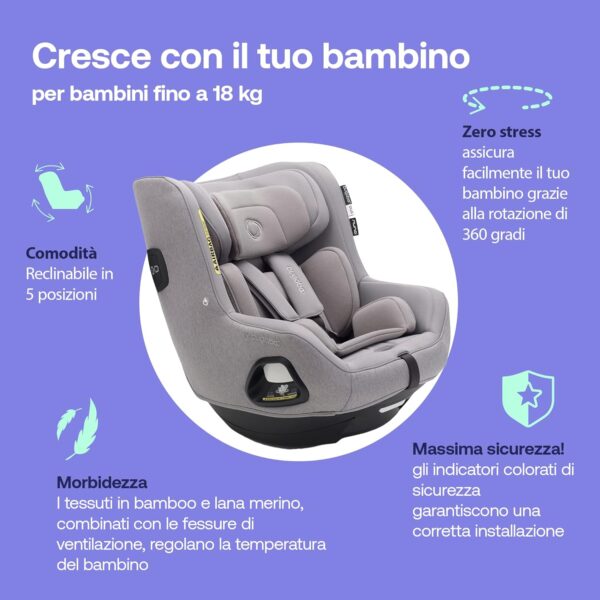 Bugaboo Owl by Nuna Seggiolino Auto da 0 a 4 Anni, 0-18 kg, Rotazione 360 Gradi, Orientamento Fronte Strada o in senso Contrario di marcia, Gruppo 0+/1, Top Comfort, Telaio Rinforzato, Grey