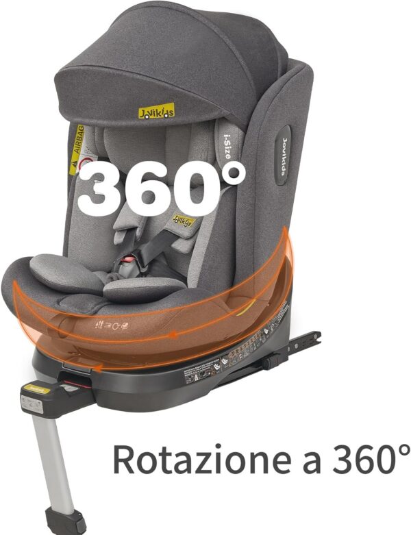 Jovikids i-Size Seggiolino Auto ISOFIX Girevole 360°Reclinabile - 40-150 cm ECE R129/E4, dalla Nascita a Circa 12 anni - ISOFIX, Piede di Supporto - grigio