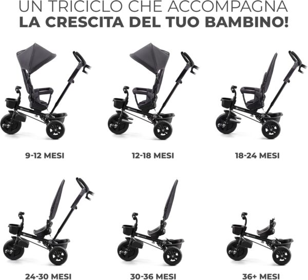 Kinderkraft AVEO Triciclo bambini dai 9 Mesi fino 25 kg & Seggiolino Auto COMFORT UP, Poggiatesta Regolabile, Cinture di Sicurezza, Gruppo 1/2/3, 9-36 Kg, Azzurro (Blu)