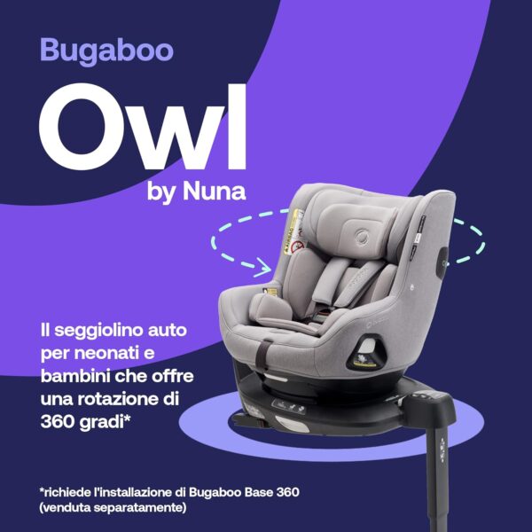 Bugaboo Owl by Nuna Seggiolino Auto da 0 a 4 Anni, 0-18 kg, Rotazione 360 Gradi, Orientamento Fronte Strada o in senso Contrario di marcia, Gruppo 0+/1, Top Comfort, Telaio Rinforzato, Grey